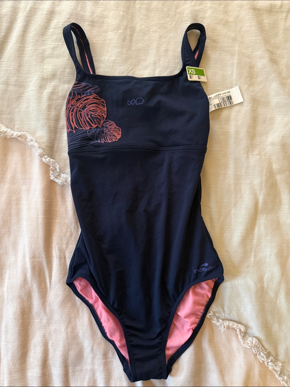 Nabaiji/decathalon One-Piece Swimsuit with Pink Accents - XS